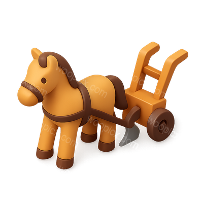 Colorful 3D Icon of a Horse Pulling a Cart