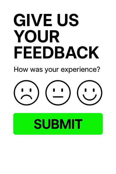 User Feedback Request Graphic with Emoji Ratings