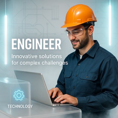 Professional Engineer Working on Laptop with Technology Theme