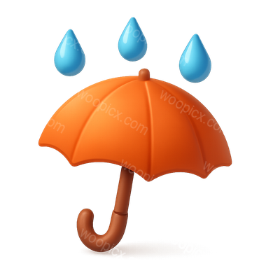 3D Umbrella Icon with Raindrops in Isometric View
