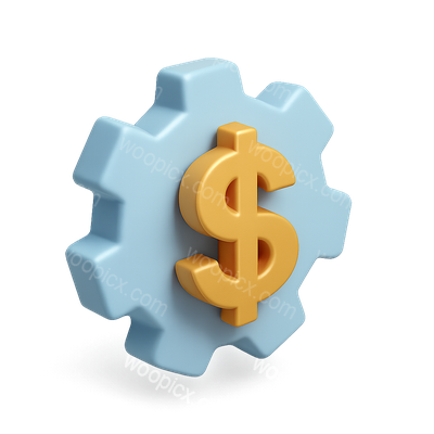 3D Gear Icon with Dollar Sign in Isometric View