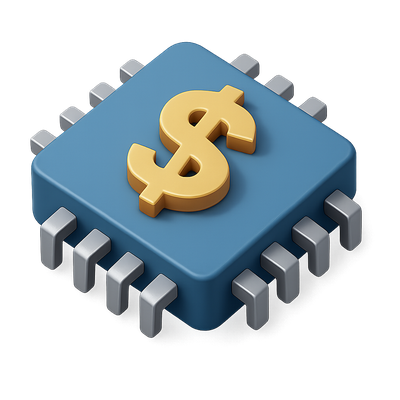 3D Microchip with Dollar Sign Icon in Isometric View