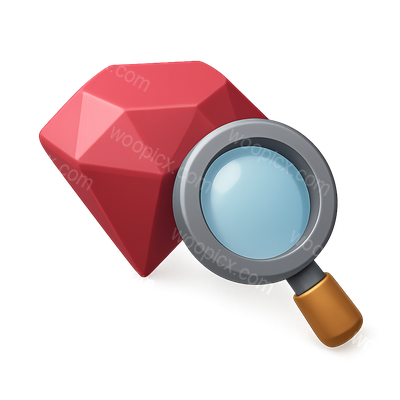 Stylish 3D Gemstone Icon with Magnifying Glass