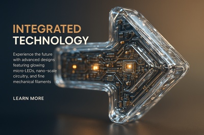 Hyperrealistic 3D Arrow with Glowing Technology Elements