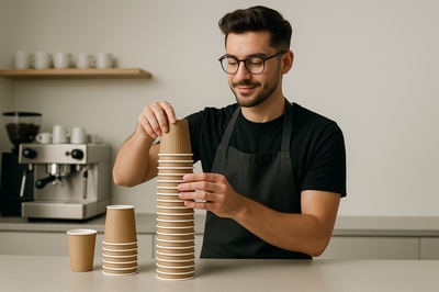 Barista Stacking Cups in a Modern Minimalist Style