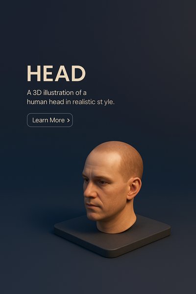 Realistic 3D Head Illustration with Dark Background