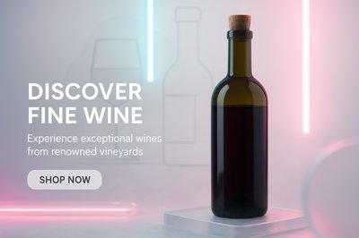 Elegant Wine Promotion Banner Featuring Bottle and Neon Accents