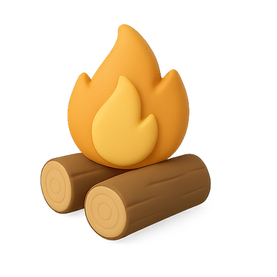 3D Illustration of a Campfire with Logs