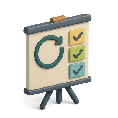 3D Icon Representing Retrospective Process with Checkmarks