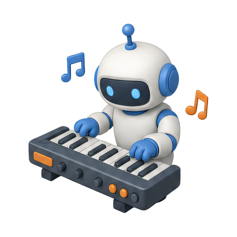 robot composing music at keyboard