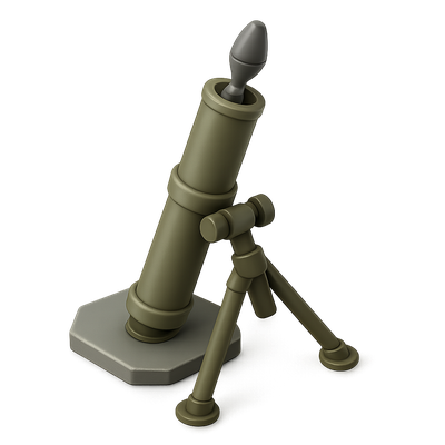 3D Military Mortar Icon in Green Color