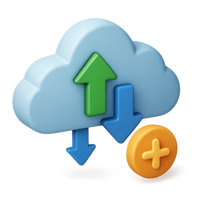 3D Cloud Exchange Icon with Upload and Download Arrows