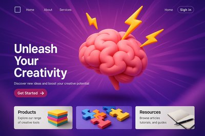 Dynamic Brainstorming Landing Page Design with 3D Brain