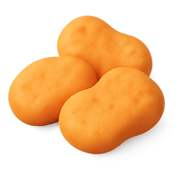 Three Soft Orange Snack Shapes on Black Background