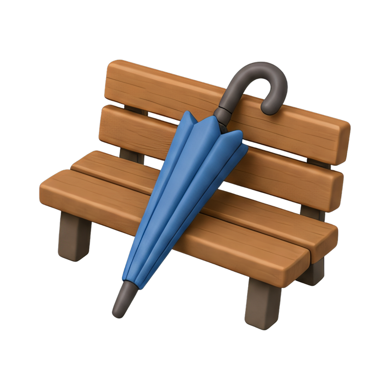 abandoned umbrella on bench