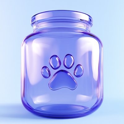 Stylized Glass Jar with Paw Print Design