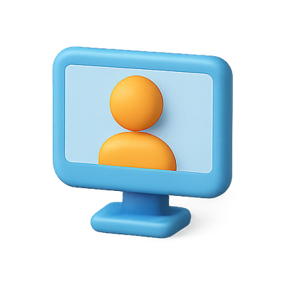 Stylized Computer Monitor with User Icon Representation
