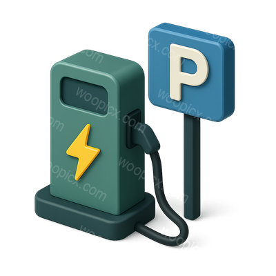 3D Electric Charging Station Icon with Parking Sign