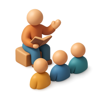 Isometric Storytime Scene with a Storyteller and Audience