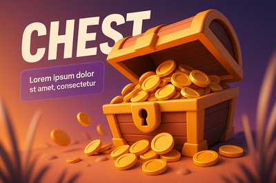 3D Treasure Chest with Coins Illustration