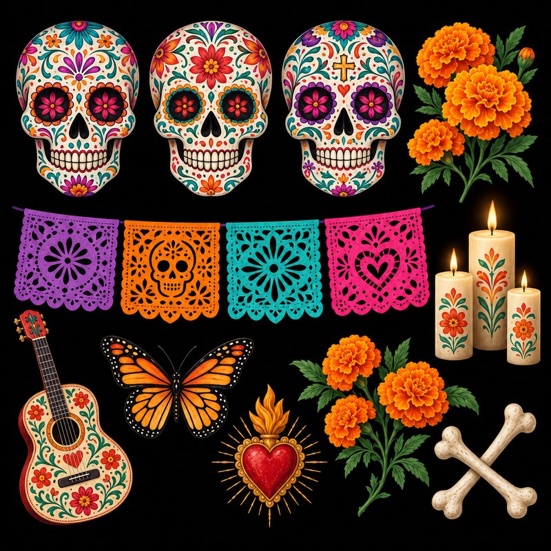 vibrant day of the dead elements