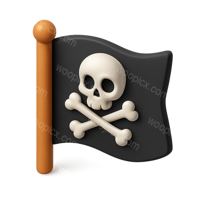 3D Pirate Skull Icon with Flag and Crossbones