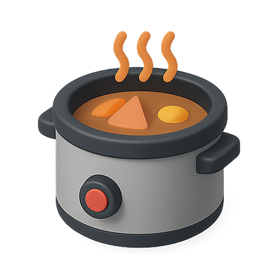 Stylized Slow Cooker Illustration with Food Elements