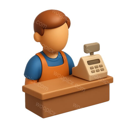 3D Icon of a Shopkeeper Behind Counter in Isometric View