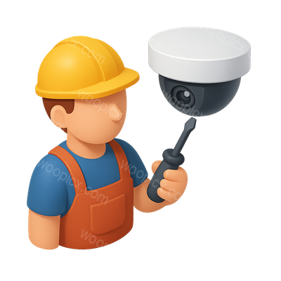 3D Security Camera Icon with Installer Character