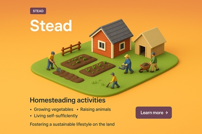 Colorful 3D Scene of Homesteading Activities
