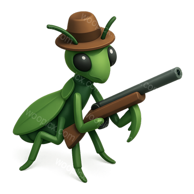 Cartoon Ant Character with Gun and Hat