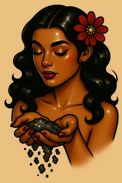 Elegant Tattoo Style Artwork Featuring a Woman with Ashes