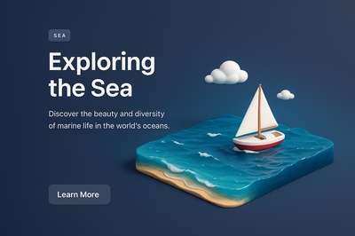 Stylized 3D Scene of the Sea with Boat and Text Elements