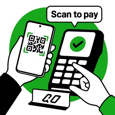 Digital Payment Illustration Featuring QR Code and POS Terminal