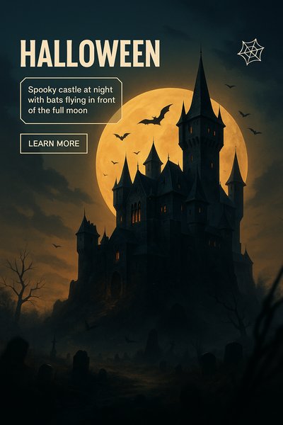 Spooky Halloween Castle Night Scene with Bats and Full Moon