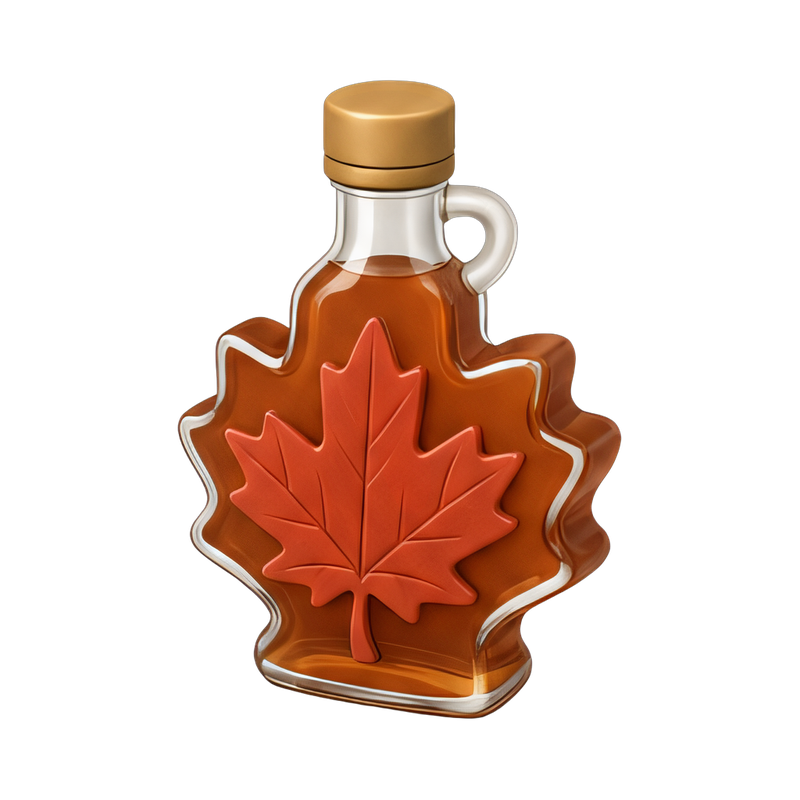 Maple syrup bottle with leaf