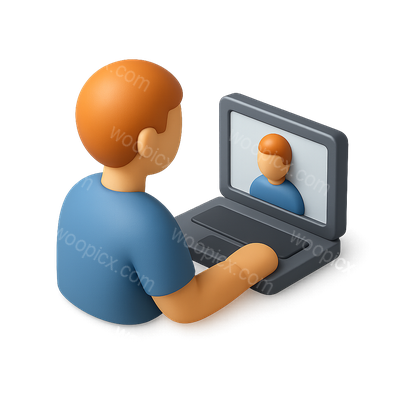3D Video Call Icon Featuring Person on Laptop