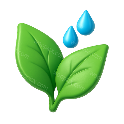3D Icon of Leaves with Water Droplets in Isometric View