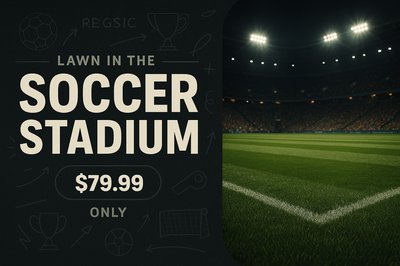 Dynamic Soccer Stadium Advertisement with Bold Typography