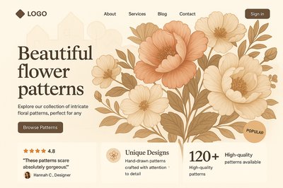 Elegant Floral Patterns Landing Page Design with Neon Accents