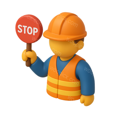3D Traffic Controller Icon Holding Stop Sign