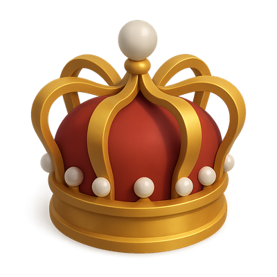 3D Golden Crown Icon with Red and White Details