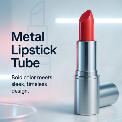 Sleek Metal Lipstick Tube Showcase with Bold Color