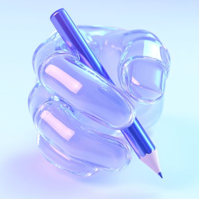Stylized 3D Render of a Transparent Hand Holding a Pencil