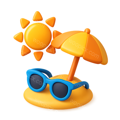 Colorful 3D Summer Icon Featuring Sun and Sunglasses