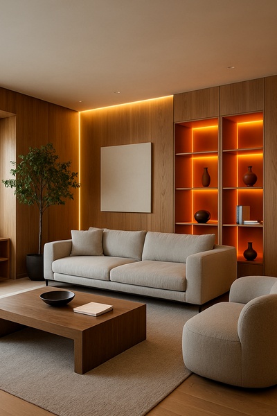 Modern Minimalist Living Room with Warm Lighting