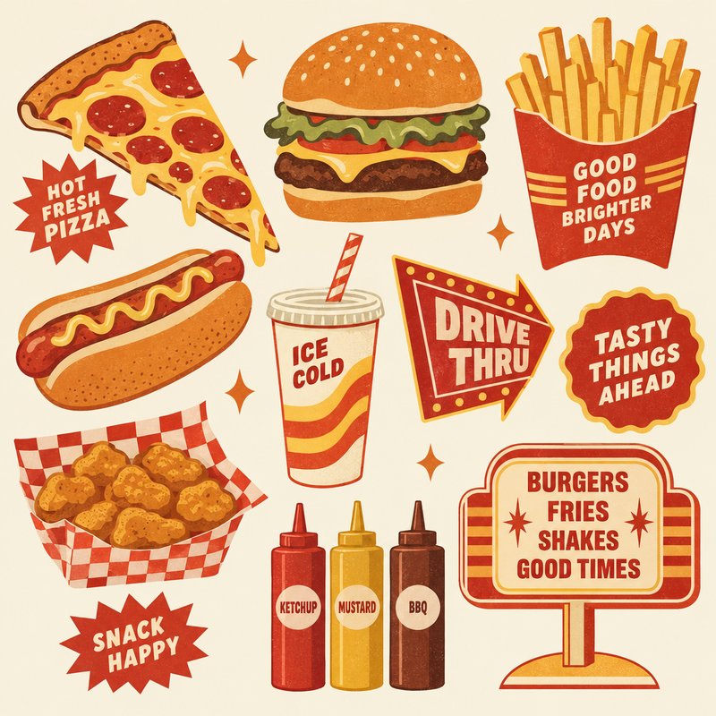 Retro fast food design elements
