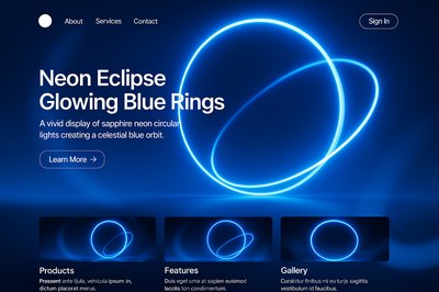 Vivid Neon Eclipse Landing Page Design with Blue Glow Effects