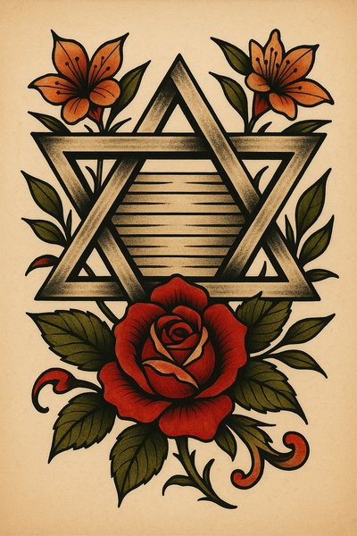 Stylized Star of David with Floral Elements
