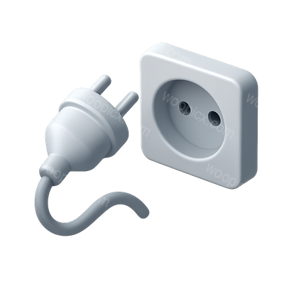 Stylized 3D Electric Plug and Socket Icon in Isometric View